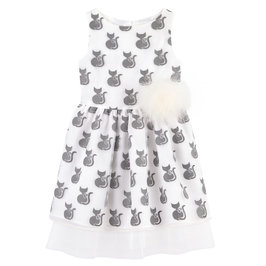 Cat Embroidered Organza Dress