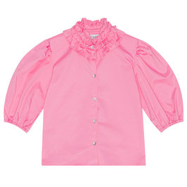 Pink Blouse with Ruffle Collar