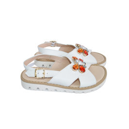 Girls White Leather Sandals With Multicolored Gems