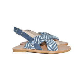 Navy Leather Cross Strapped Sandals