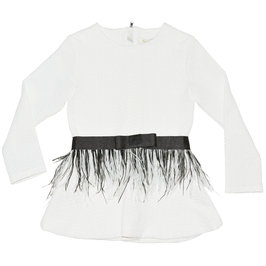Off White Peplum Top with Detachable Feather Belt