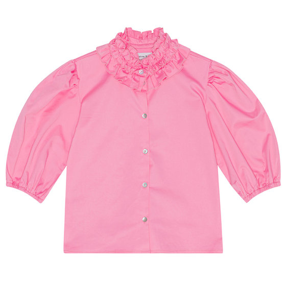 Pink Blouse with Ruffle Collar