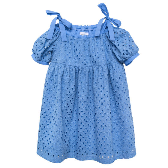 Embroidered Cotton Dress Lupina Blue