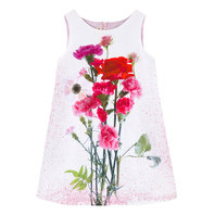 Bi-material Rose Print Dress