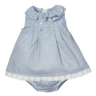 Blue Printed Cotton Baby Dress with Bloomers