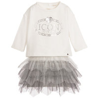 Little Girls: 2 Pieces Ivory and Silver Tulle Dress