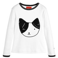 White T-shirt with Sequins Cat Face Patch