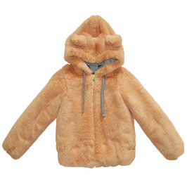 Teddy Bear Ear Brown Faux Fur Hood Jacket