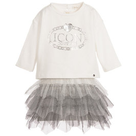 Girl 2 Pieces: Ivory and Silver Tulle Dress 