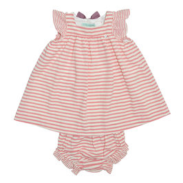 Pink Striped A-line Baby Dress with Bloomers