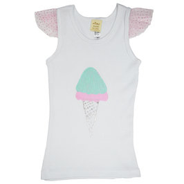 Sugar Cone on White Tank with Flutter Sleeve