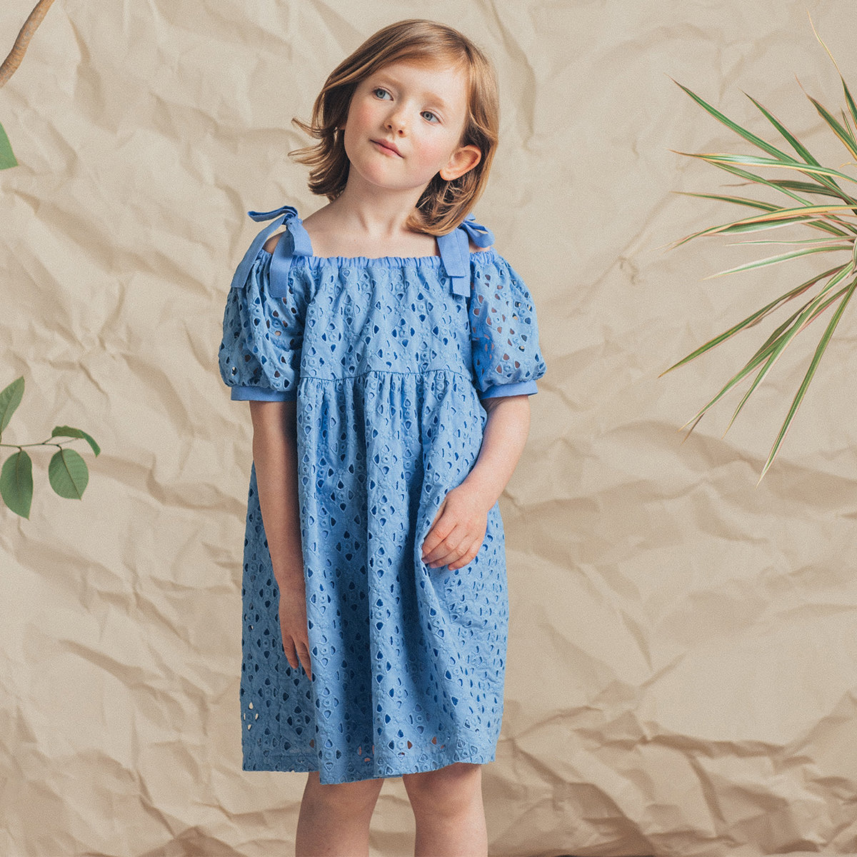 Paade Mode | Lupina Blue Embroidered Cotton Dress | Angelibebe